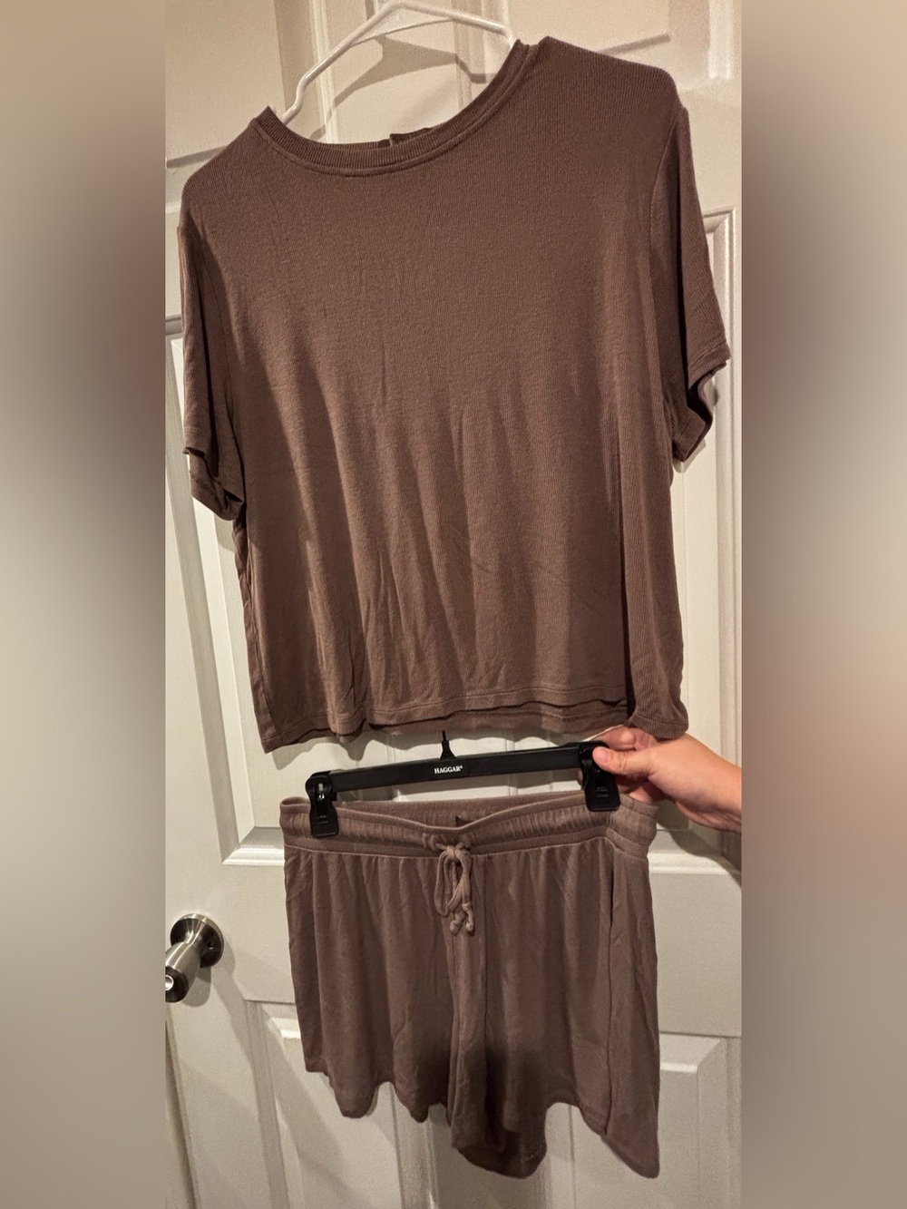 nuuds Two-Piece Ribbed Pajama Short set in Mocha